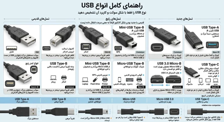 انواع TYPE رایج USB