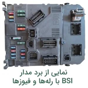 نمایی از برد مدار BSI با رله‌ها و فیوزها